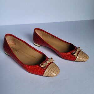 Aquazzura Firenze Crocodile-Embossed Leather Ballet Flats. Size 7